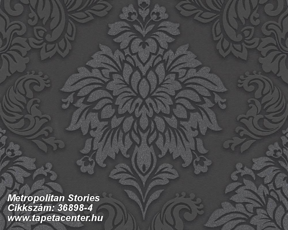 Barokk-klasszikus,csillámos,különleges felületű,ezüst,fekete,szürke,lemosható,vlies tapéta 